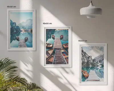 Conjunto de quadros para sala de estar com tema de píeres do lago e barcos