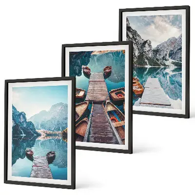 Conjunto de quadros para sala de estar com tema de píeres do lago e barcos