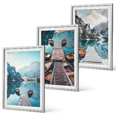 Conjunto de quadros para sala de estar com tema de píeres do lago e barcos