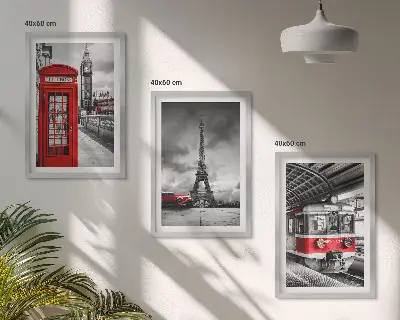 Conjunto de quadros para sala de estar com ícones do transporte de Londres e Paris