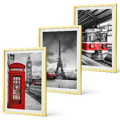 Conjunto de quadros para sala de estar com ícones do transporte de Londres e Paris