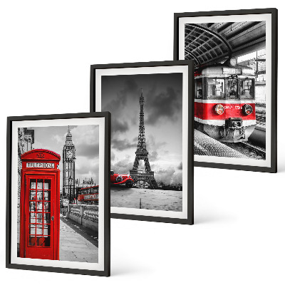 Conjunto de quadros para sala de estar Ícones do transporte de Londres e Paris