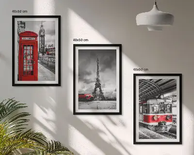 Conjunto de quadros para sala de estar com ícones do transporte de Londres e Paris