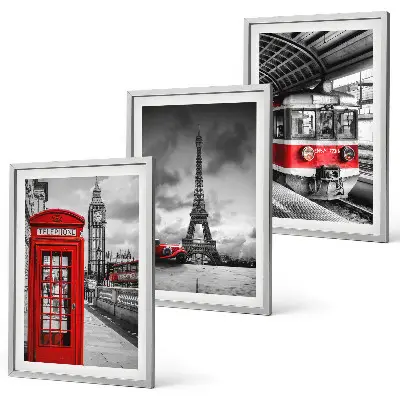 Conjunto de quadros para sala de estar com ícones do transporte de Londres e Paris
