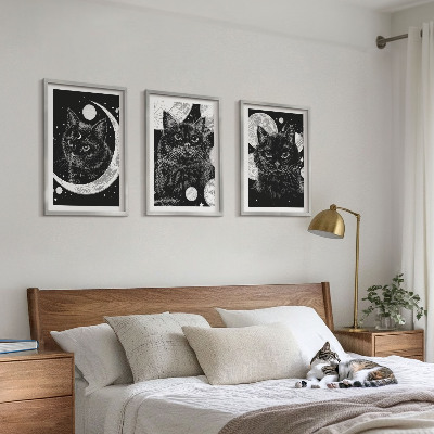 Composição de quadros moderna gatos pretos lua espaço