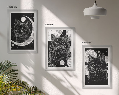 Composição de quadros moderna gatos pretos lua espaço