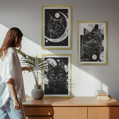 Composição de quadros moderna gatos pretos lua espaço