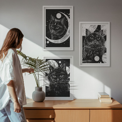 Composição de quadros moderna gatos pretos lua espaço