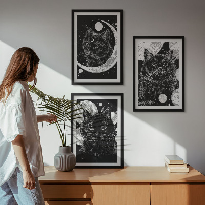 Composição de quadros moderna gatos pretos lua espaço