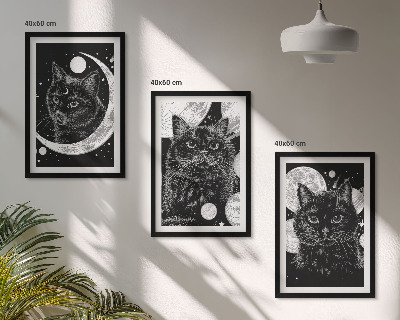 Composição de quadros moderna gatos pretos lua espaço