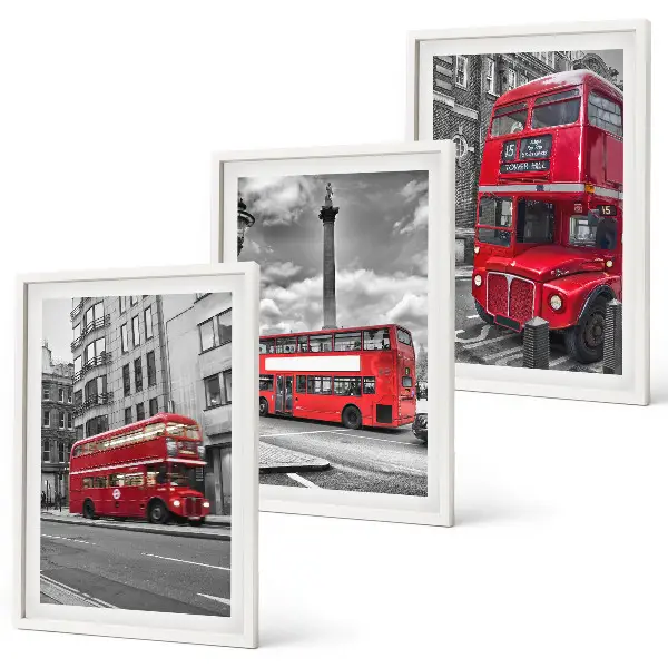 Conjunto de 3 quadros com moldura estampa de ônibus vermelhos em Londres