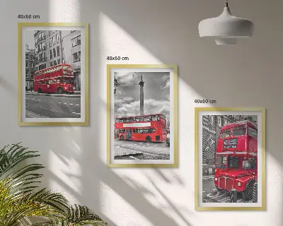 Conjunto de 3 quadros com moldura estampa de ônibus vermelhos em Londres