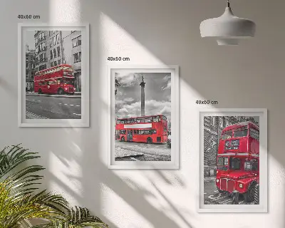 Conjunto de 3 quadros com moldura estampa de ônibus vermelhos em Londres