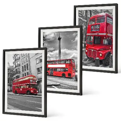 Conjunto de 3 quadros com moldura estampa de ônibus vermelhos em Londres