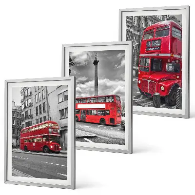 Conjunto de 3 quadros com moldura estampa de ônibus vermelhos em Londres