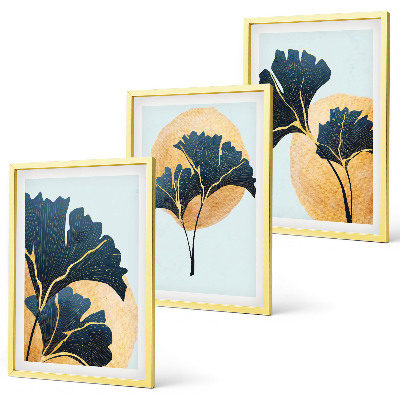 Conjunto de quadros para sala de estar Folhas de Ginkgo em fundo claro