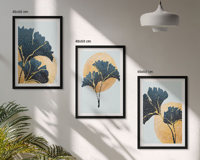 Conjunto de quadros para sala de estar Folhas de Ginkgo em fundo claro