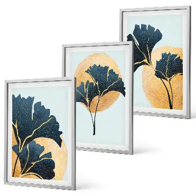 Conjunto de quadros para sala de estar com folhas de ginkgo em fundo claro