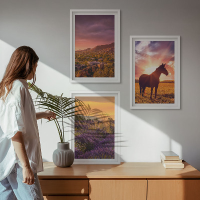 Composição de quadros moderna Paisagem montanhosa com um cavalo