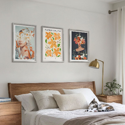 Conjunto de 3 quadros com moldura Retratos florais com buquês