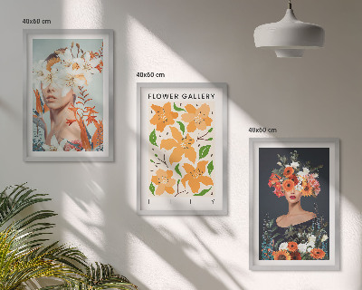 Conjunto de 3 quadros com moldura Retratos florais com buquês