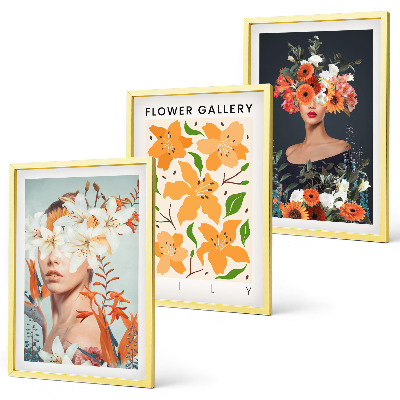 Conjunto de 3 quadros com moldura Retratos florais com buquês