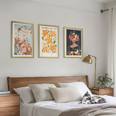Conjunto de 3 quadros com moldura Retratos florais com buquês