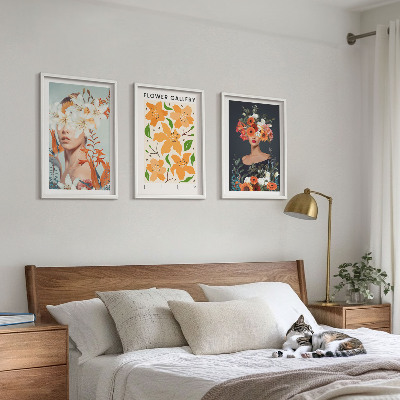 Conjunto de 3 quadros com moldura Retratos florais com buquês
