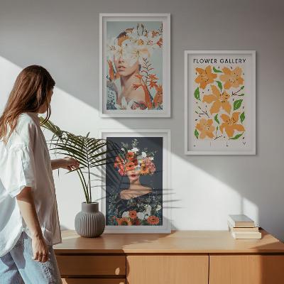 Conjunto de 3 quadros com moldura Retratos florais com buquês