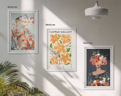 Conjunto de 3 quadros com moldura Retratos florais com buquês