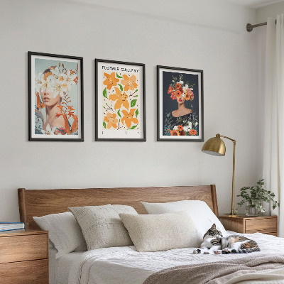 Conjunto de 3 quadros com moldura Retratos florais com buquês