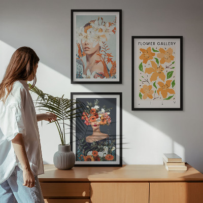 Conjunto de 3 quadros com moldura Retratos florais com buquês