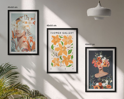 Conjunto de 3 quadros com moldura Retratos florais com buquês