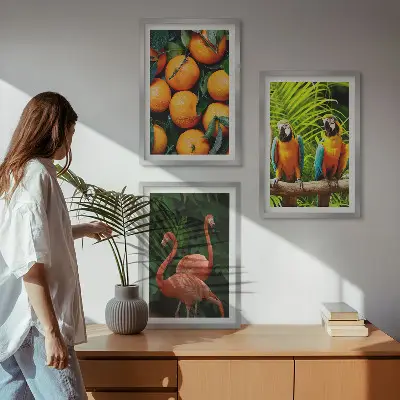 Conjunto de quadros para sala de estar estampa toques frutados nos trópicos