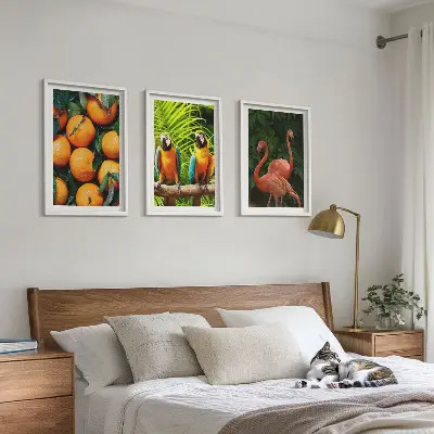 Conjunto de quadros para sala de estar estampa toques frutados nos trópicos