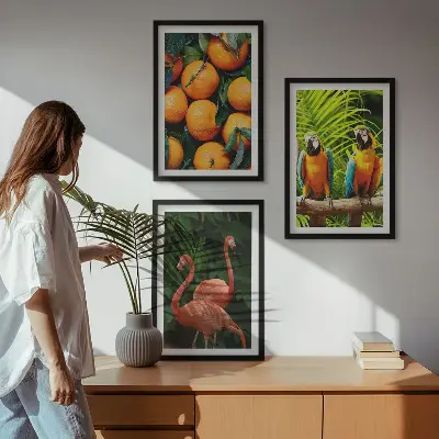 Conjunto de quadros para sala de estar estampa toques frutados nos trópicos