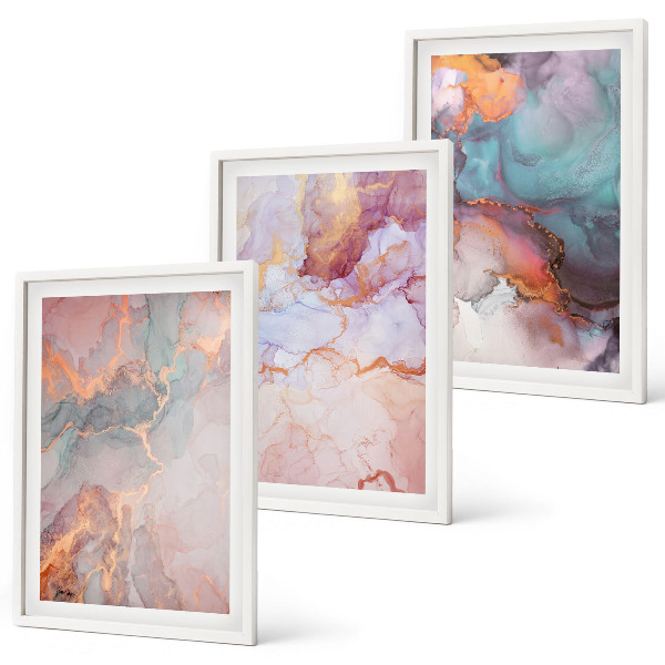 Conjunto de 3 quadros com moldura Padrões abstratos em tons pastel