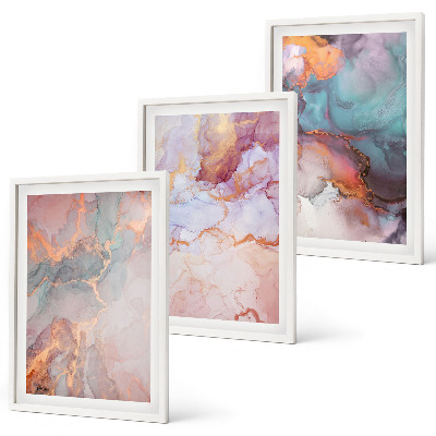 Conjunto de 3 quadros com moldura Padrões abstratos em tons pastel