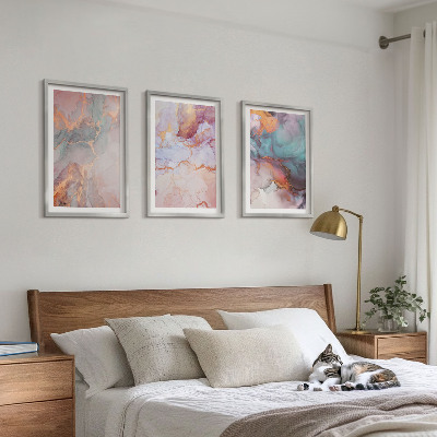 Conjunto de 3 quadros com moldura Padrões abstratos em tons pastel