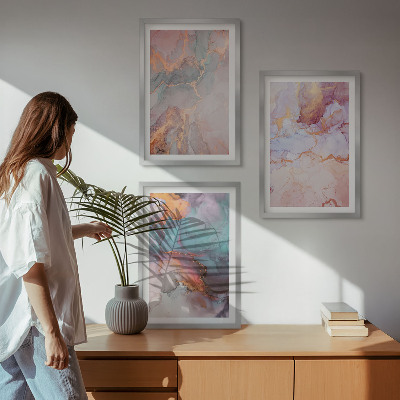 Conjunto de 3 quadros com moldura Padrões abstratos em tons pastel