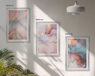 Conjunto de 3 quadros com moldura Padrões abstratos em tons pastel