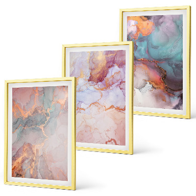 Conjunto de 3 quadros com moldura Padrões abstratos em tons pastel