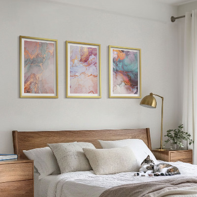 Conjunto de 3 quadros com moldura Padrões abstratos em tons pastel