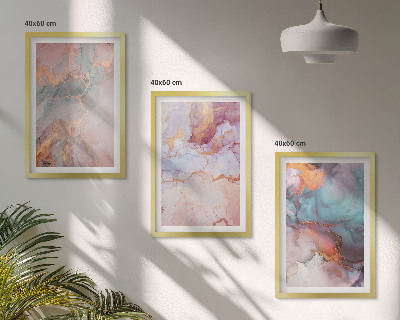 Conjunto de 3 quadros com moldura Padrões abstratos em tons pastel