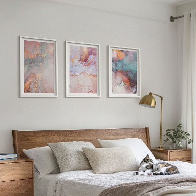 Conjunto de 3 quadros com moldura Padrões abstratos em tons pastel
