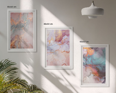 Conjunto de 3 quadros com moldura Padrões abstratos em tons pastel