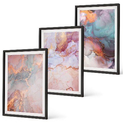 Conjunto de 3 quadros com moldura Padrões abstratos em tons pastel