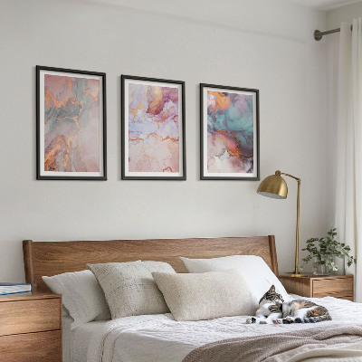 Conjunto de 3 quadros com moldura Padrões abstratos em tons pastel