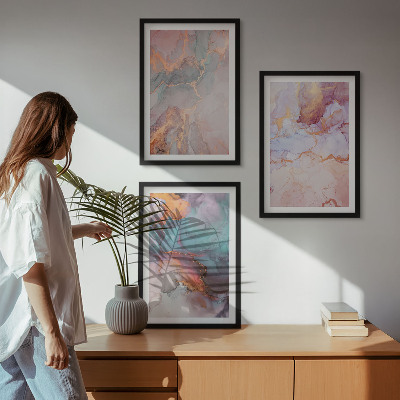 Conjunto de 3 quadros com moldura Padrões abstratos em tons pastel