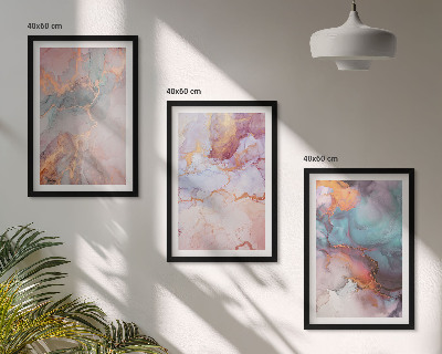 Conjunto de 3 quadros com moldura Padrões abstratos em tons pastel